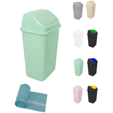 JARDIN202 - Cubo de Basura con Tapadera Basculante - 30/50 Litros - Ideal para Hogar y Oficina 50 L + Bolsas (Verde)