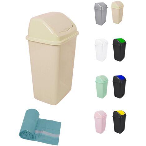JARDIN202 - Cubo de Basura con Tapadera Basculante - 30/50 Litros - Ideal para Hogar y Oficina  50 L + Bolsas (Beige)