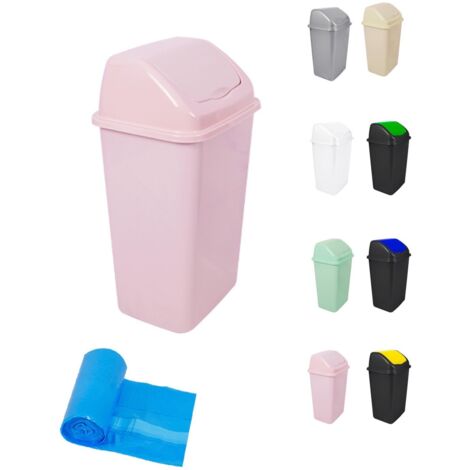 JARDIN202 - Cubo de Basura con Tapadera Basculante - 30/50 Litros - Ideal para Hogar y Oficina 30 L + Bolsas (Rosa)