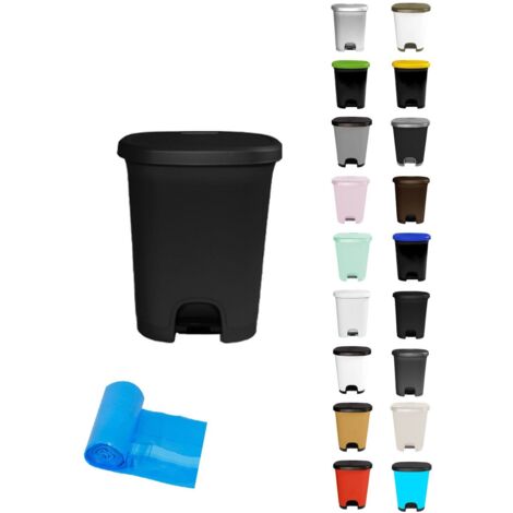 JARDIN202 - Cubo basura plástico moderno Apertura con pedal Cubo reciclar 50 litros + Bolsas (Negro - Negro)