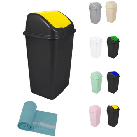 JARDIN202 - Cubo de Basura con Tapadera Basculante - 30/50 Litros - Ideal para Hogar y Oficina 50 L + Bolsas (Amarillo - Negro)