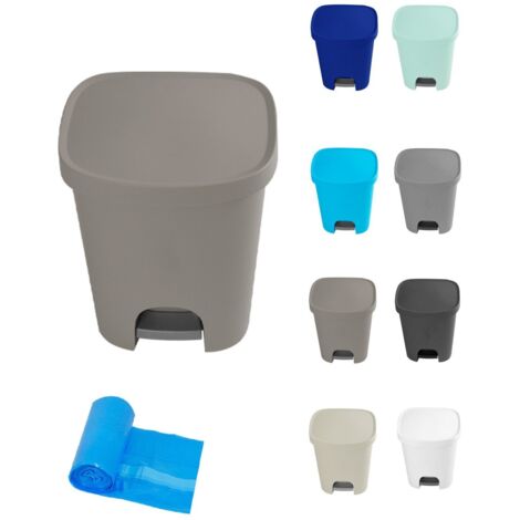 JARDIN202 - Cubo basura plástico Apertura con pedal 25 Litros Cubo reciclar Mate 35x30x42 cm 25 Litros + Bolsas (Taupe)