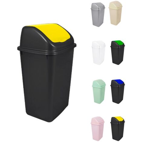 JARDIN202 - Cubo de Basura con Tapadera Basculante - 30/50 Litros - Ideal para Hogar y Oficina 50 L (Amarillo - Negro)