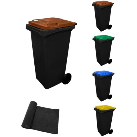 JARDIN202 - Contenedor de basura reciclables Ecodiseño 120L 2 ruedas 120 L + Bolsas (TAPA MARRÓN)
