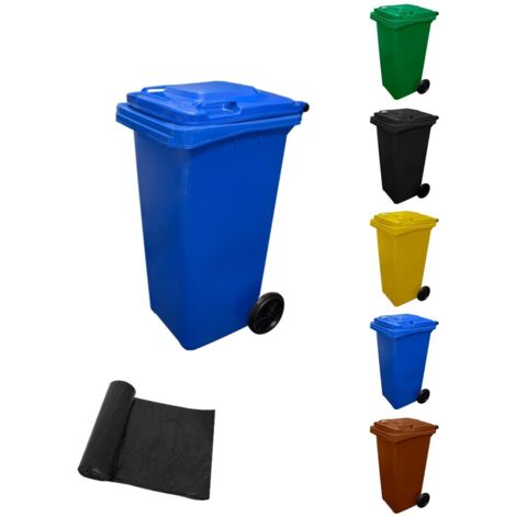 JARDIN202 - Contenedor de Basura Reciclables de Colores con Ruedas   Mango antideslizante  120 L + Bolsas (Azul)