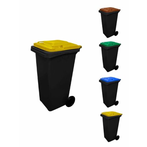 JARDIN202 - Contenedor de basura reciclables Ecodiseño 120L 2 ruedas  120 L + Bolsas (TAPA AMARILLA)