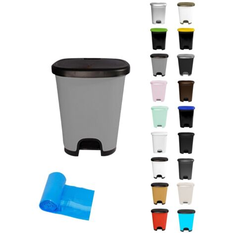 JARDIN202 - Cubo basura plástico moderno  Apertura con pedal  Cubo reciclar  27 litros + Bolsas (Negro - Gris)