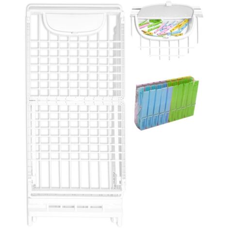 JARDIN202 - Tendedero Plegable con Ruedas de Resina con 21m de Tendido Clips para Perchas y Cierre de Seguridad Incluye Cajón para Pinzas   (Blanco)
