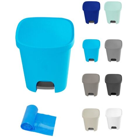 JARDIN202 - Cubo basura plástico Apertura con pedal 25 Litros  Cubo reciclar Mate 35x30x42 cm  25 Litros + Bolsas (Celeste)