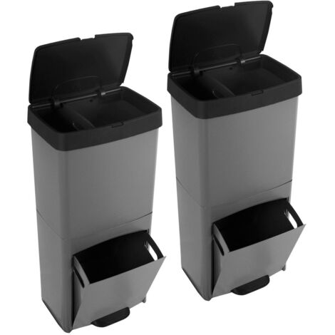 JARDIN202 - Cubo de Basura o Reciclaje 70L Premium: 3 Compartimentos para Gestión Eficiente de Residuos  Ecológico, Duradero  Pack 2 uds (Negro)