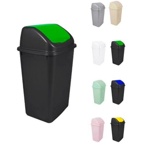 JARDIN202 - Cubo de Basura con Tapadera Basculante - 30/50 Litros - Ideal para Hogar y Oficina 50 L (Verde - Negro)