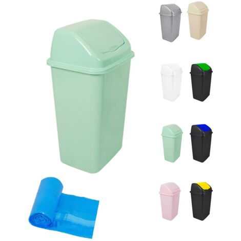 JARDIN202 - Cubo de Basura con Tapadera Basculante - 30/50 Litros - Ideal para Hogar y Oficina  30 L + Bolsas (Verde)