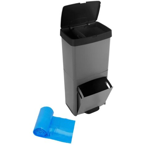 JARDIN202 - Cubo de Basura o Reciclaje 70L Premium: 3 Compartimentos para Gestión Eficiente de Residuos  Ecológico, Duradero  70 litros + Bolsas 30L (Negro)