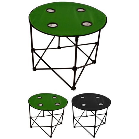 JARDIN202 - Mesa Plegable Portátil para Exteriores – 71x60 cm, Ligera, con 4 Posavasos, Ideal para Camping y Picnic, Colores Verde y Negro (Verde)