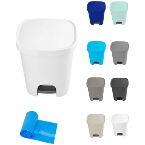 JARDIN202 - Cubo basura plástico Apertura con pedal 25 Litros  Cubo reciclar Mate 35x30x42 cm  25 Litros + Bolsas (Blanco)