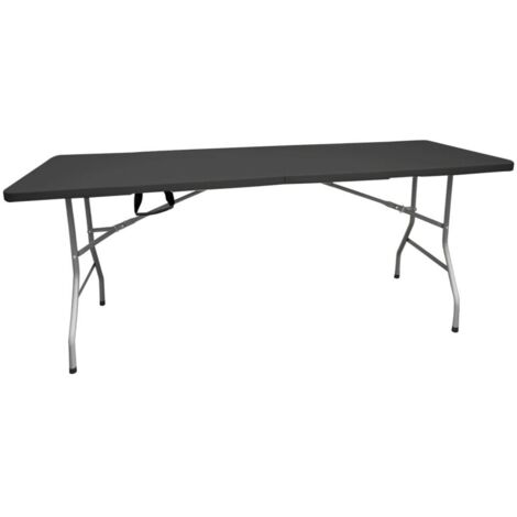 JARDIN202 - Mesa Plegable Rectangular 180x70x74cm Catering  Mesa Resina con Patas de Acero Plegable para Eventos y terrazas  Unidad (Negro)