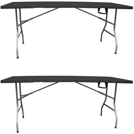 JARDIN202 - Mesa Plegable Rectangular 180x70x74cm Catering  Mesa Resina con Patas de Acero Plegable para Eventos y terrazas  2 Unidades (Negro)