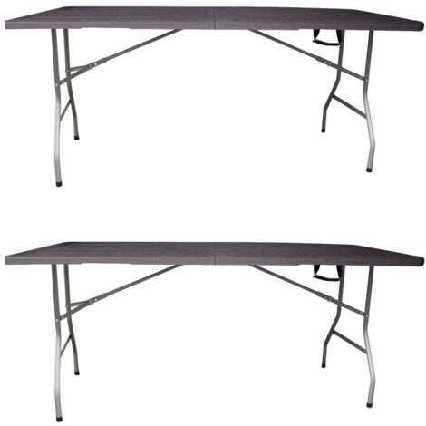 JARDIN202 - Mesa Plegable Rectangular 180x70x74cm Catering  Mesa Resina con Patas de Acero Plegable para Eventos y terrazas  2 Unidades (Marrón)