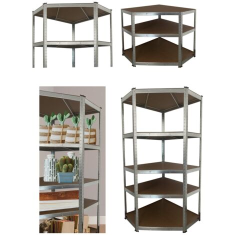 JARDIN202 - Estantería Metálica con Baldas Ajustables  5 Baldas  Carga 875 Kg  Unidad (Plata - Estantería con Esquina) (1/5)