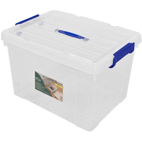 JARDIN202 - Cajas de Almacenaje Ordenación de plástico Transparentes con Tapa Azul  Con y Sin Ruedas  Ropa, Libro,  Juguestes  Unidad (55L)