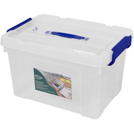 JARDIN202 - Cajas de Almacenaje Ordenación de plástico Transparentes con Tapa Azul  Con y Sin Ruedas  Ropa, Libro,  Juguestes  Pack 6 uds (25L)