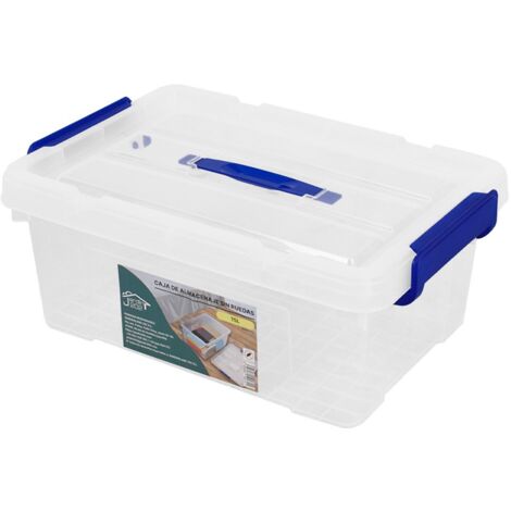 JARDIN202 - Cajas de Almacenaje Ordenación de plástico Transparentes con Tapa Azul  Con y Sin Ruedas  Ropa, Libro,  Juguestes  Unidad (15L)