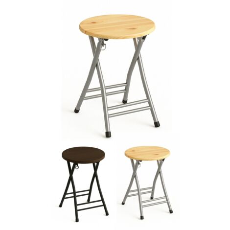 JARDIN202 - Taburete Plegable Metálico 30x45cm con Reposapiés y Anilla de Seguridad  Ideal para cocinas, terrazas, eventos y oficinas  Pack 2 uds (Plata / Haya)