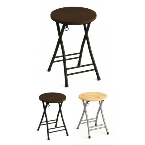 JARDIN202 - Taburete Plegable Metálico 30x45cm con Reposapiés y Anilla de Seguridad  Ideal para cocinas, terrazas, eventos y oficinas  Pack 2 uds (Negra / Nogal)