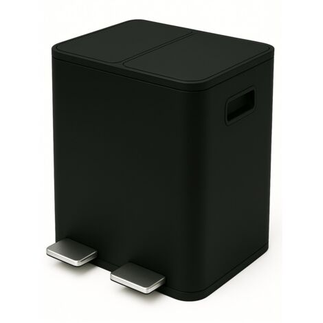 JARDIN202 - Cubo de Basura de Metal con Pedal - Doble Compartimento para Reciclaje y Diseño Moderno 40 litros (Negro)