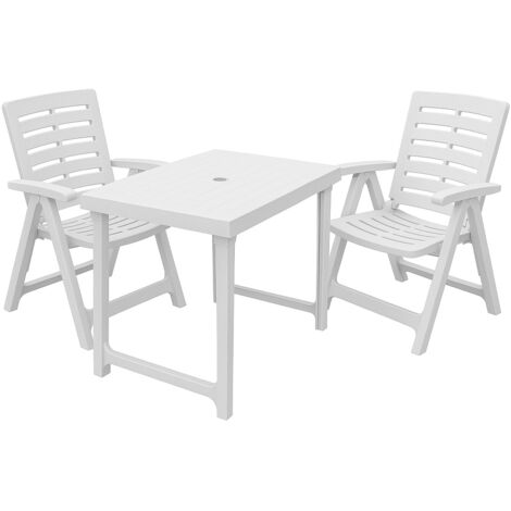 JARDIN202 - Conjunto Exterior con 2 Sillas y Mesa  Diseño PIK-NIK Compacto para Jardín o Terraza  Set (Blanco)