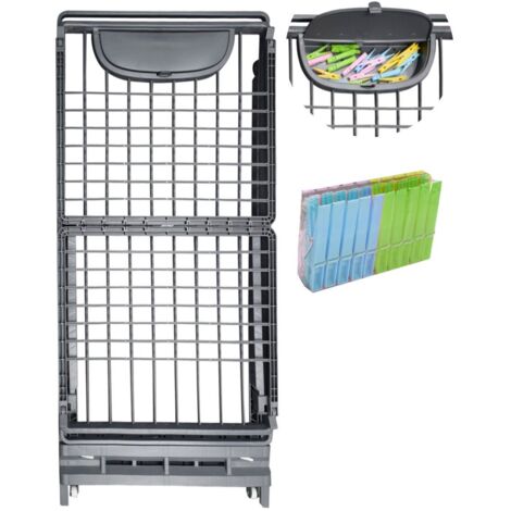 JARDIN202 - Tendedero Plegable con Ruedas de Resina con 21m de Tendido Clips para Perchas y Cierre de Seguridad Incluye Cajón para Pinzas (Gris Perla)