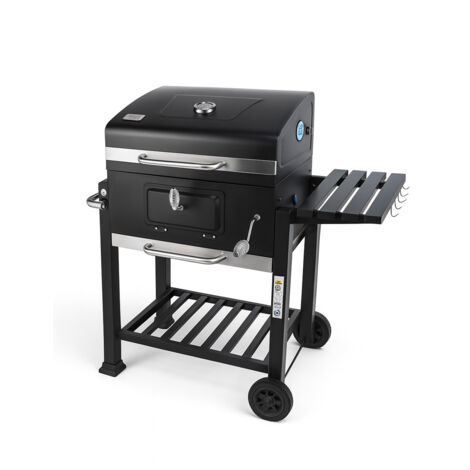 JARDIN202 - Barbacoa de Carbón Alabama Grande con Ruedas, Termómetro y Altura Ajustable  Parrilla Grill de Carbón con Carrito y Tapa  Negro