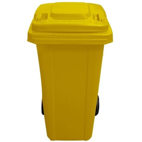 JARDIN202 - Contenedor de Basura Reciclables de Colores con Ruedas   Mango antideslizante  120 L (Amarilla)