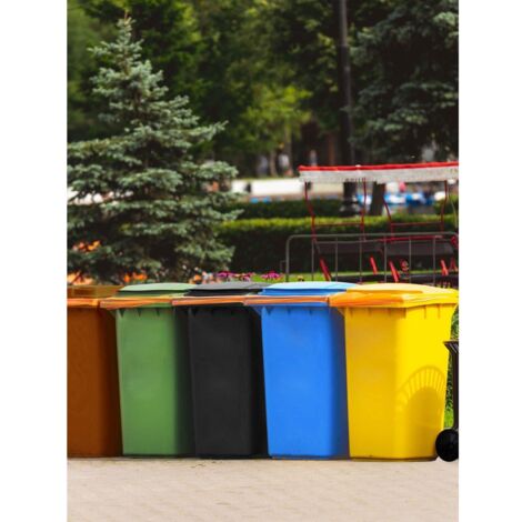 JARDIN202 - Contenedor de Basura Reciclables de Colores con Ruedas   Mango antideslizante  120 L (Amarilla)