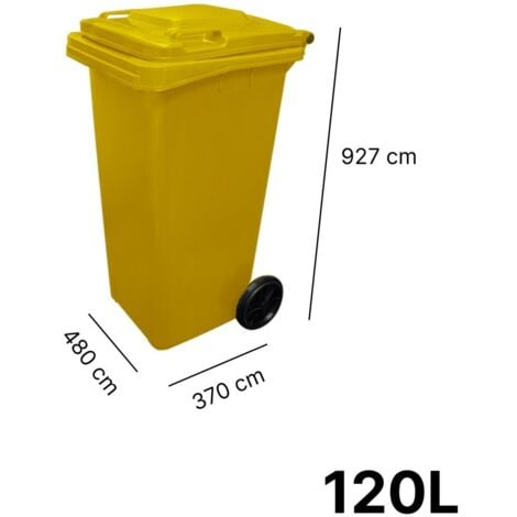 JARDIN202 - Contenedor de Basura Reciclables de Colores con Ruedas   Mango antideslizante  120 L (Amarilla)