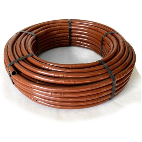 JARDIN202 - Tubo Goteo 16 mm Marrón – Bobina Agrícola  Rollo de 100 metros (Con gotero - Autocompensante)
