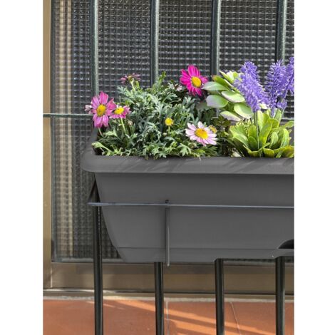 JARDIN202 - Jardinera de balcón con Plato y Soporte metálico incorporado Macetero de plástico para colgar 60 cm (Gris)
