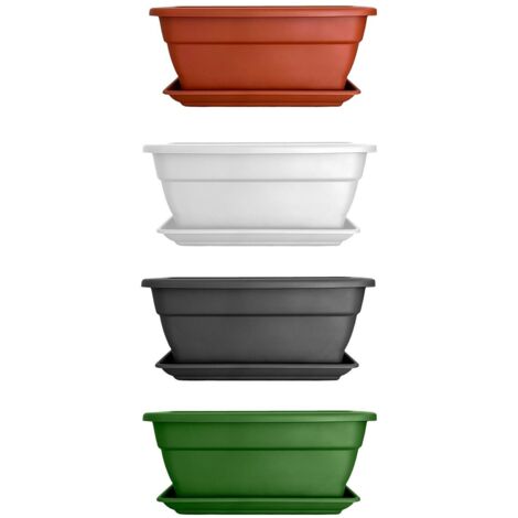 JARDIN202 - Jardinera con plato incorporado para plantas y flores Rectangular de plástico Agujeros para drenaje incorporados 60 cm (Teja)