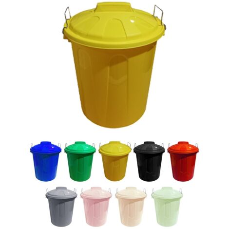 JARDIN202 - Cubo Basura de plástico con Tapadera  Cubo almacenaje y reciclar  100 litros (Amarillo)