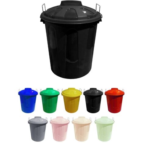JARDIN202 - Cubo Basura de plástico con Tapadera  Cubo almacenaje y reciclar  100 litros (Negro)