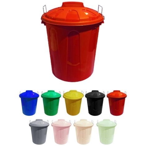 JARDIN202 - Cubo Basura de plástico con Tapadera  Cubo almacenaje y reciclar  70 litros (Rojo)