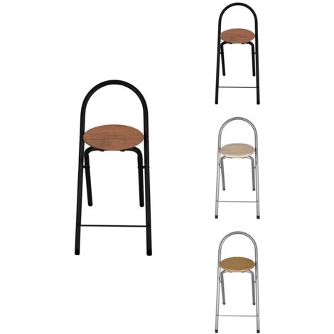 JARDIN202 - Taburete Plegable 80x40x45 cm - Elegante y Duradero en Negro y Plata con Reposapiés, Ideal para Cocina  Unidad (Negro)