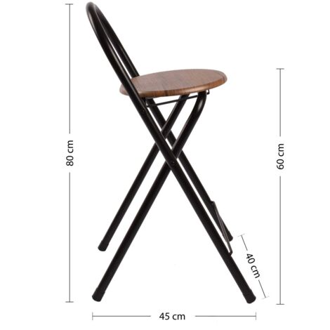 JARDIN202 - Taburete Plegable 80x40x45 cm - Elegante y Duradero en Negro y Plata con Reposapiés, Ideal para Cocina  Unidad (Negro)