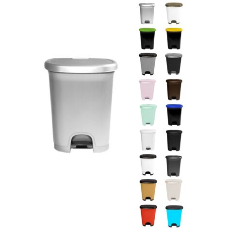 JARDIN202 - Cubo basura plástico moderno  Apertura con pedal  Cubo reciclar  50 litros (Plata - Plata)