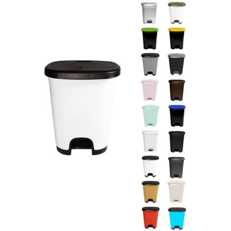 JARDIN202 - Cubo basura plástico moderno  Apertura con pedal  Cubo reciclar  50 litros (Negro - Blanco)