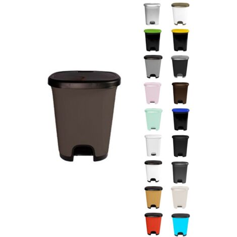 JARDIN202 - Cubo basura plástico moderno Apertura con pedal Cubo reciclar 27 litros (Negro - Topo)