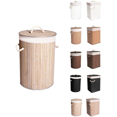 JARDIN202 - Cesto Ropa Sucia Bambú – Cesta de la Colada Plegable con Bolsa Extraíble y Asas -  Cubo Ropa con tapa  Redondo (Haya)