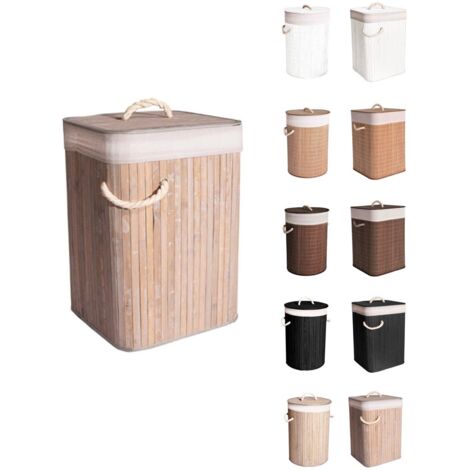 JARDIN202 - Cesto Ropa Sucia Bambú – Cesta de la Colada Plegable con Bolsa Extraíble y Asas - Cubo Ropa con tapa Cuadrado (Haya)