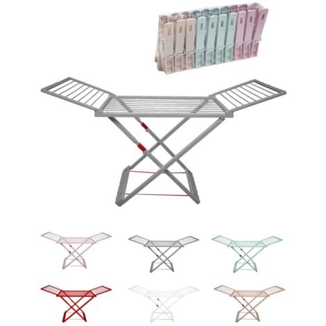JARDIN202 - Tendedero Plegable de Resina Incluye 20 Pinzas – Tendal Abatible Balcón para Interior y Exterior Plegable (Gris)