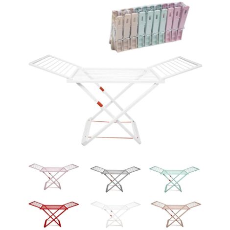 JARDIN202 - Tendedero Plegable de Resina Incluye 20 Pinzas – Tendal Abatible Balcón para Interior y Exterior  Plegable (Blanco)